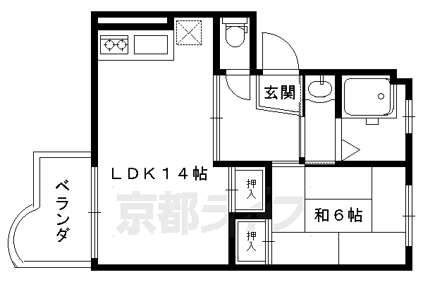 シャトー五十鈴 201-D｜京都府京都市右京区梅津北川町(賃貸マンション1LDK・2階・44.00㎡)の写真 その2