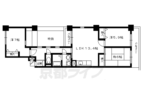 せんぼん有彩館 202｜京都府京都市上京区丹波屋町(賃貸マンション3LDK・2階・71.23㎡)の写真 その2