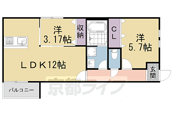 下津林番条町マンション 201｜京都府京都市西京区下津林番条町(賃貸マンション2LDK・2階・48.83㎡)の写真 その2