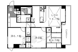 リソシエ今出川堀川グランディス 3階3LDKの間取り