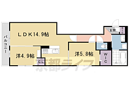 リベルテ四条梅津 3階2LDKの間取り