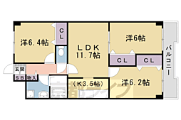 ウエストウイング嵯峨 2階3LDKの間取り