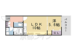 京都市営烏丸線 四条駅 徒歩8分の賃貸マンション 2階1LDKの間取り