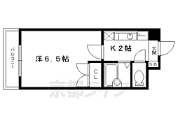 京卓ハイツ 2階1Kの間取り