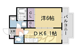 JR山陰本線 丹波口駅 徒歩10分の賃貸マンション 2階1DKの間取り