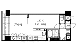 京阪本線 清水五条駅 徒歩4分の賃貸マンション 6階1LDKの間取り