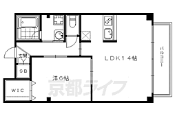 京都市営烏丸線 四条駅 徒歩4分の賃貸マンション 2階1LDKの間取り
