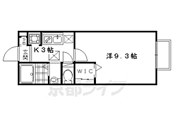 グランディール北栗栖Ａ棟 2階1Kの間取り