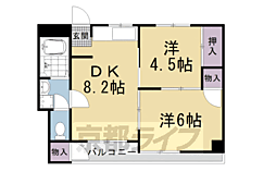 ウエストハイマンション西院 2DKの間取図画像