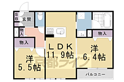 シャーメゾン京御所ノ内A 2LDKの間取図画像
