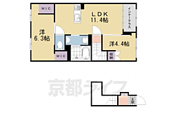 城陽市寺田中大小アパート 2LDKの間取図画像
