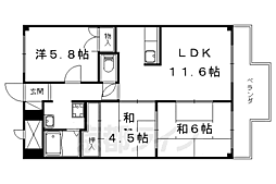プルーリオン椥辻 3LDKの間取図画像