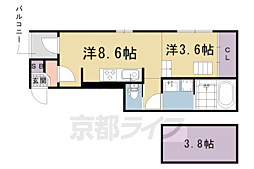 ハーモニーテラス深草下川原町 1LDKの間取図画像