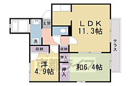 クレール嵯峨B棟 2LDKの間取図画像
