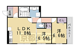 セジュール長岡天神 2LDKの間取図画像