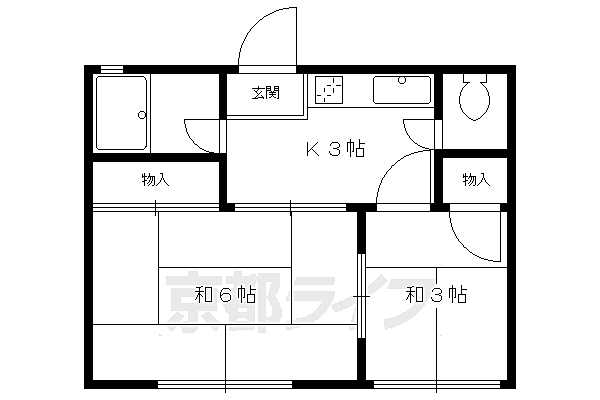 岡村マンション 22｜京都府京都市左京区田中東高原町(賃貸マンション2K・2階・22.09㎡)の写真 その2