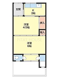 湊ハウス 1階2Kの間取り