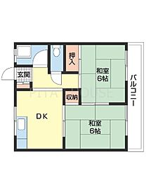第二南方マンション 2階2DKの間取り