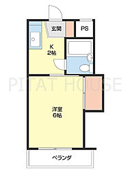 ラヴニール 4階1Kの間取り