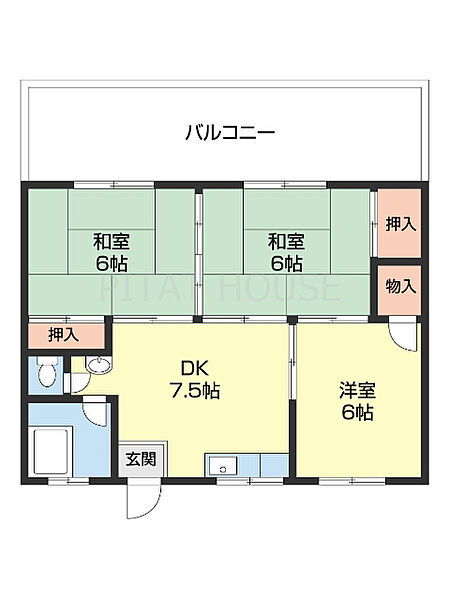 原田マンション 5｜和歌山県和歌山市内原(賃貸アパート3DK・2階・52.98㎡)の写真 その2
