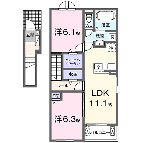 皐III 201｜和歌山県岩出市山(賃貸アパート2LDK・2階・58.57㎡)の写真 その2