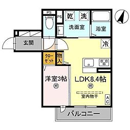 D-grace秋月 2階1LDKの間取り
