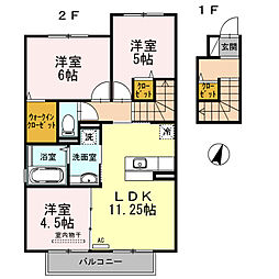 プラージュ 2階3LDKの間取り
