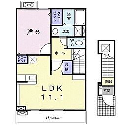 アーデン西浜　V 2階1LDKの間取り