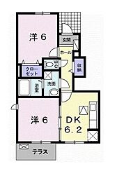ウエスト　カーサ 1階2DKの間取り