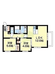 シャーメゾン秋月の杜 2階2LDKの間取り