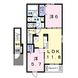 Ｂｅｌｌｅ　Ｃｒｅｓｔ　II 2階2LDKの間取り