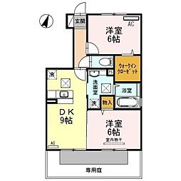 プラージュ 1階2DKの間取り