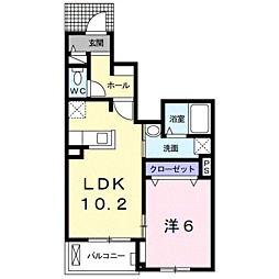 エスポワールＲｅｉｗａ 1階1LDKの間取り