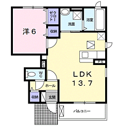 プティボヌールI 1階1LDKの間取り