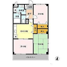 ヴィレッジヤマモト 1階3DKの間取り