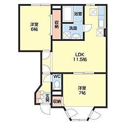 アメニティ 1階2LDKの間取り