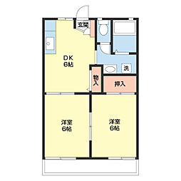 セキワガーデンハウス紀の川 1階2DKの間取り