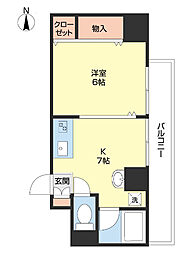 パリシャトー本町長久ビル 1DKの間取図画像