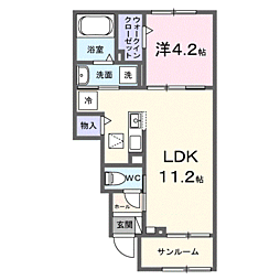 ドリーム岩出 1LDKの間取図画像