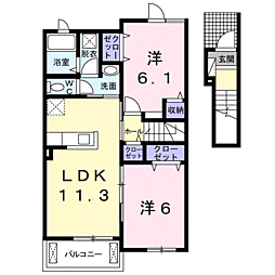アジュール湊 2LDKの間取図画像