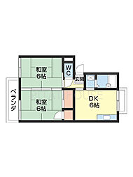 プレジール貴志 2DKの間取図画像