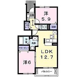 シャノアール中迫 2LDKの間取図画像