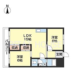 末吉ビル黒田 2LDKの間取図画像