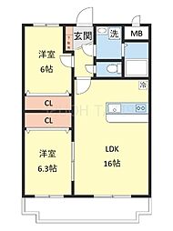 寺ノ元レジデンス 2LDKの間取図画像