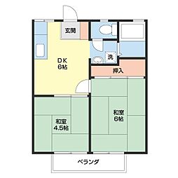 川畑ハイツ 2DKの間取図画像