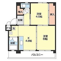 ビレッジハウス鳴滝3号棟 2Kの間取図画像