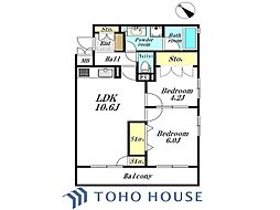 パーク・ノヴァ横浜阪東橋南 2LDKの間取図画像