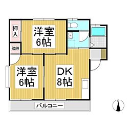 ハイツ松風 2階2DKの間取り