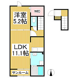 シエルアンフィニＭＩＫＵＲＩＹＡ 2階1LDKの間取り