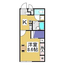 レオパレスサンフラワー 1Kの間取図画像